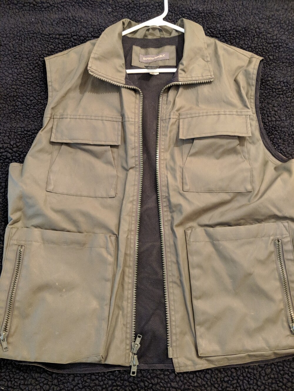 Vintage Banana Republic Olive Green Men's Utility Zip Vest Large